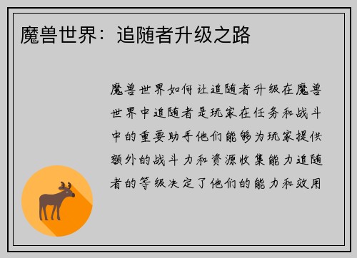 魔兽世界：追随者升级之路